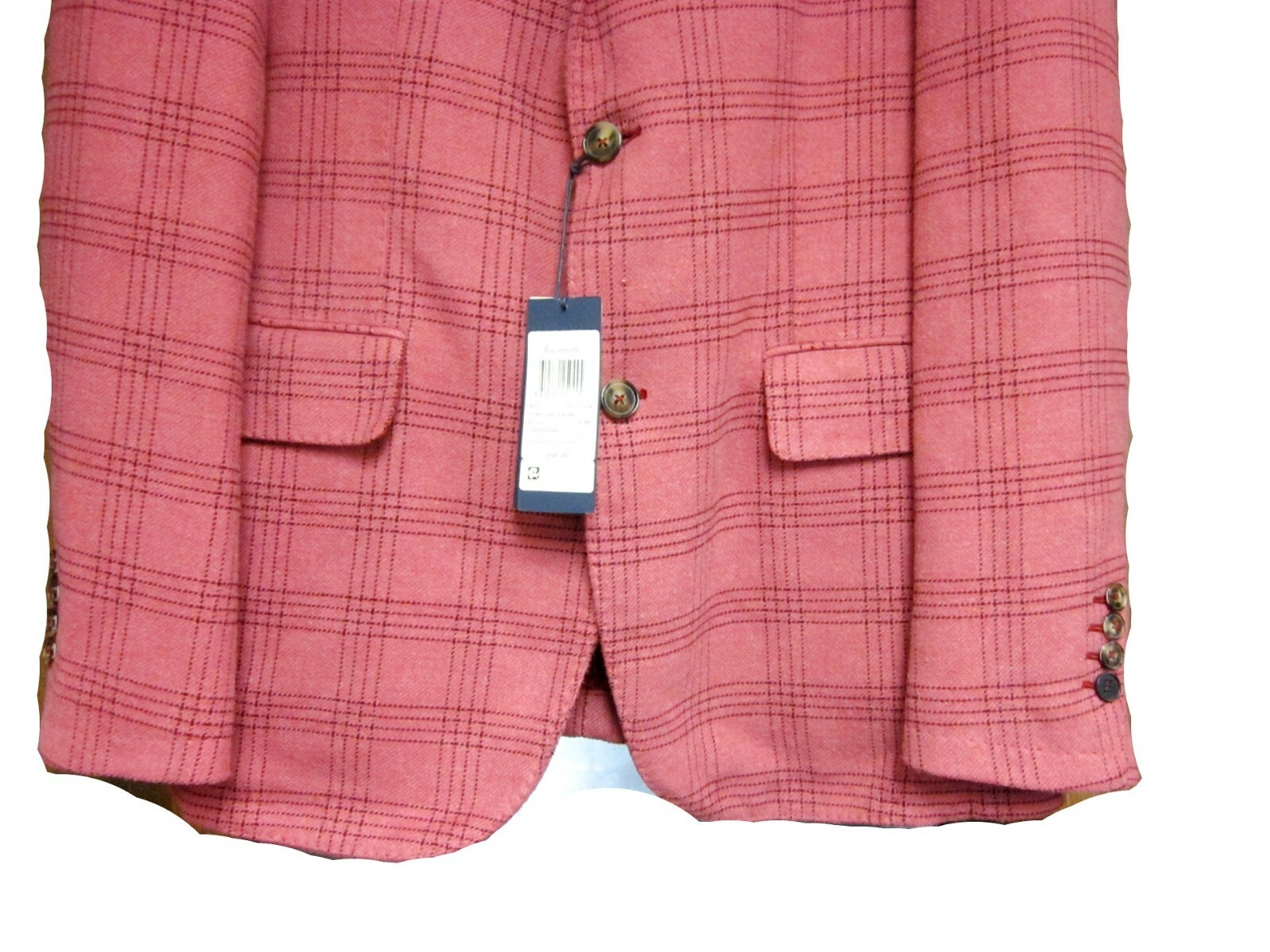 Pre-owned Façonnable Faconnable Men's 100% Wool Plaid Check Blazer Jacket, Grenadine Pink, Size Large