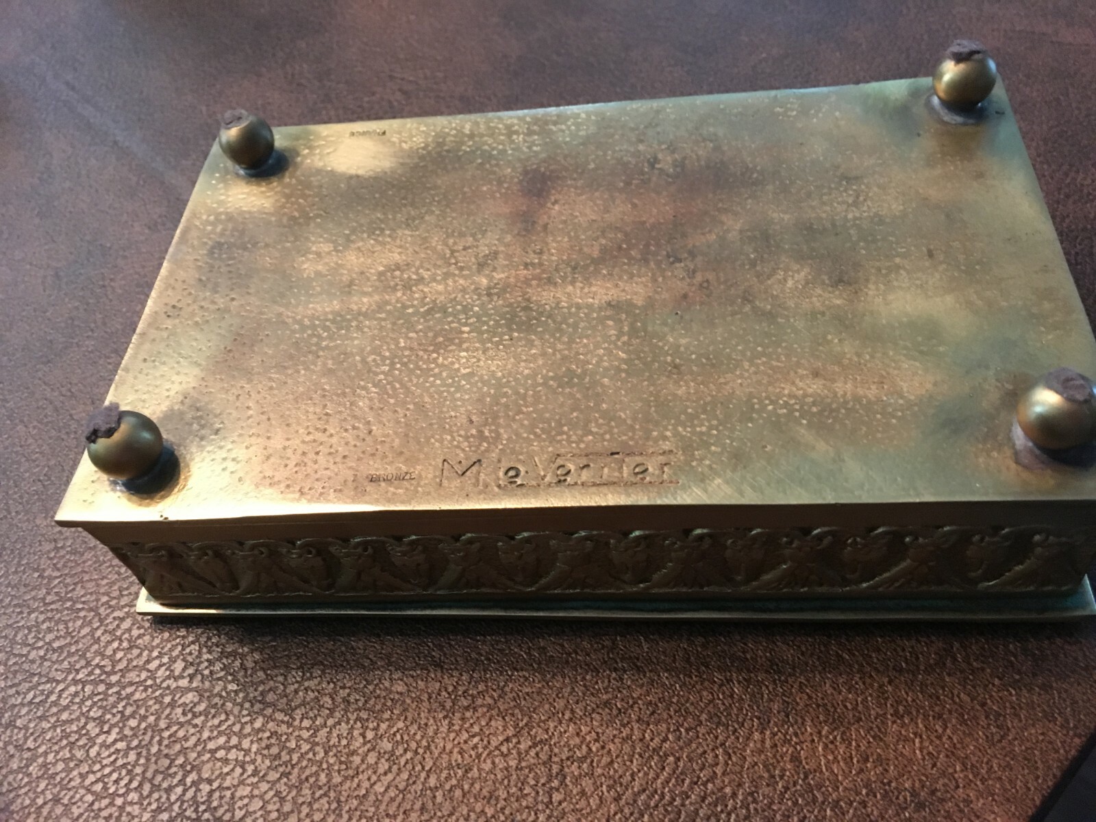 Vintage bronze dresser box chariot design signed M. Le Verrier