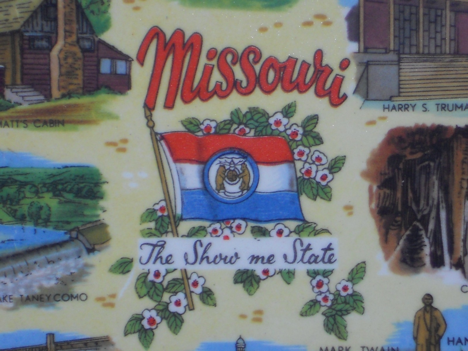 MISSOURI State Plate Famous Attractions “Show me State” w/ Gold Pattern Rim