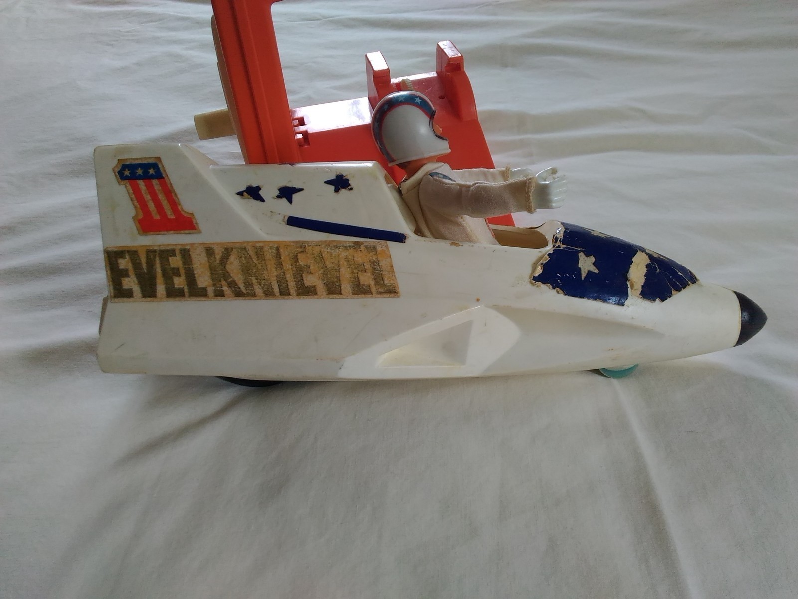 Vintage 1973 Evel Knievel Stunt Sky Cycle with Launcher and Action Figure