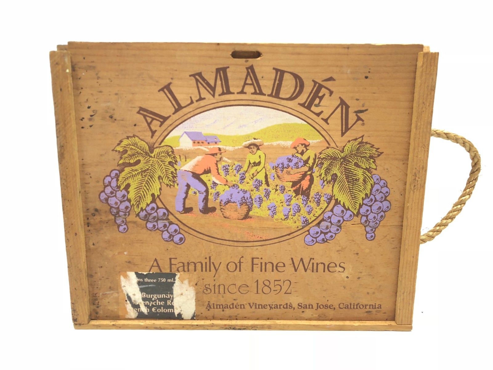 Vintage Almaden Vineyards California Wood Wine Crate Box with Sliding Lid