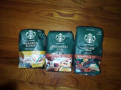 3 Bags Starbucks Veranda Blend, Breakfast Blend, House Blend Coffee 12 oz each
