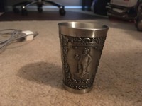 4.5/" Antique German Solid Pewter Embossed /& Engraved Cup 4 Scenes