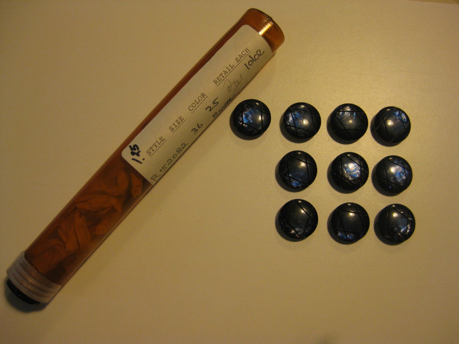 Vintage Italy Iridescent Royal Blue Buttons Lot of 11 in Original Cylinder Tube