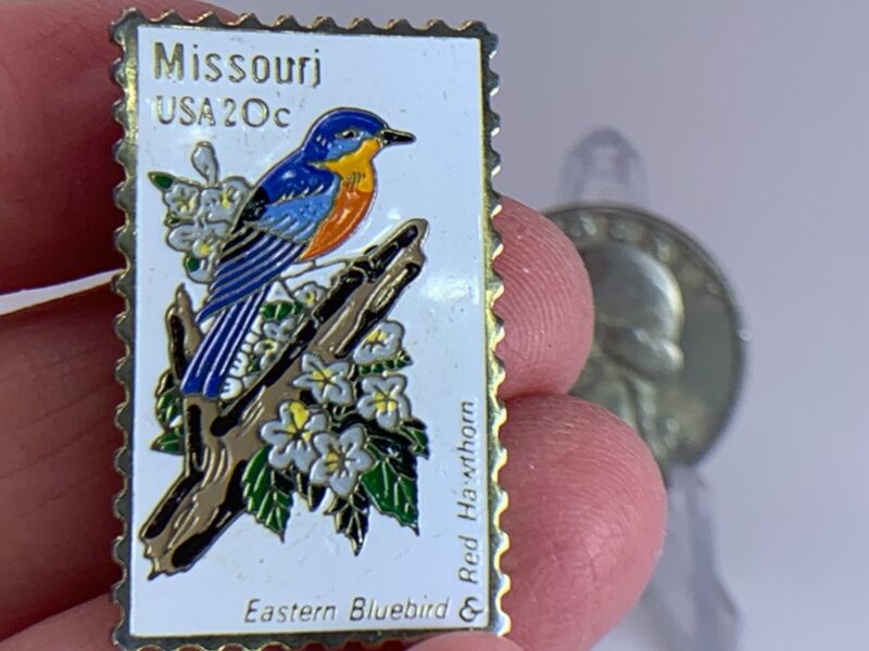 Missouri State Bird Eastern Bluebird Stamp 20c Vintage Tack Pin T-4347