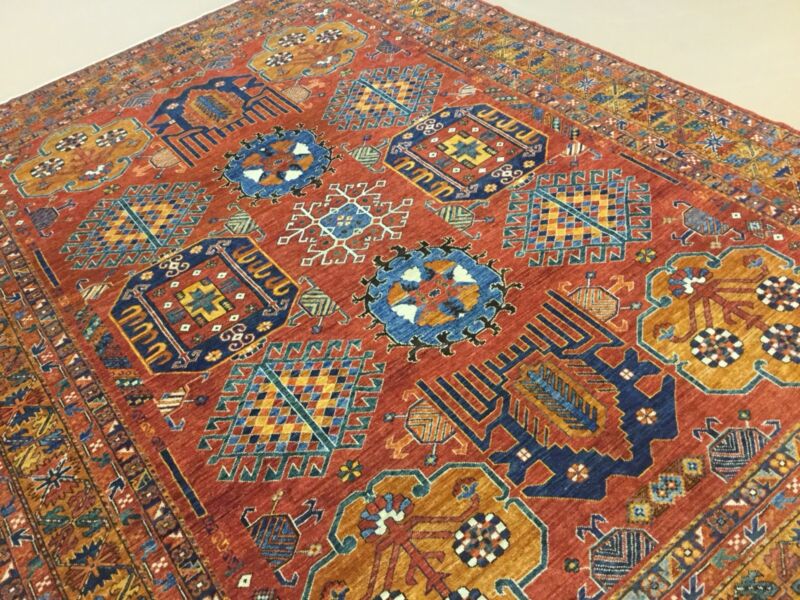 8’.10”x12’.6” Rust Blue Very Fine Quality Ziegler Hand Knotted Oriental Rug Wool