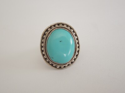 Silver Ring Checked Gemstone Blue 8.0 g/Gr.57