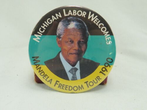 Vintage Michigan Labor Welcomes Mandela Freedom Tour 1990 - 3" Pin / Button