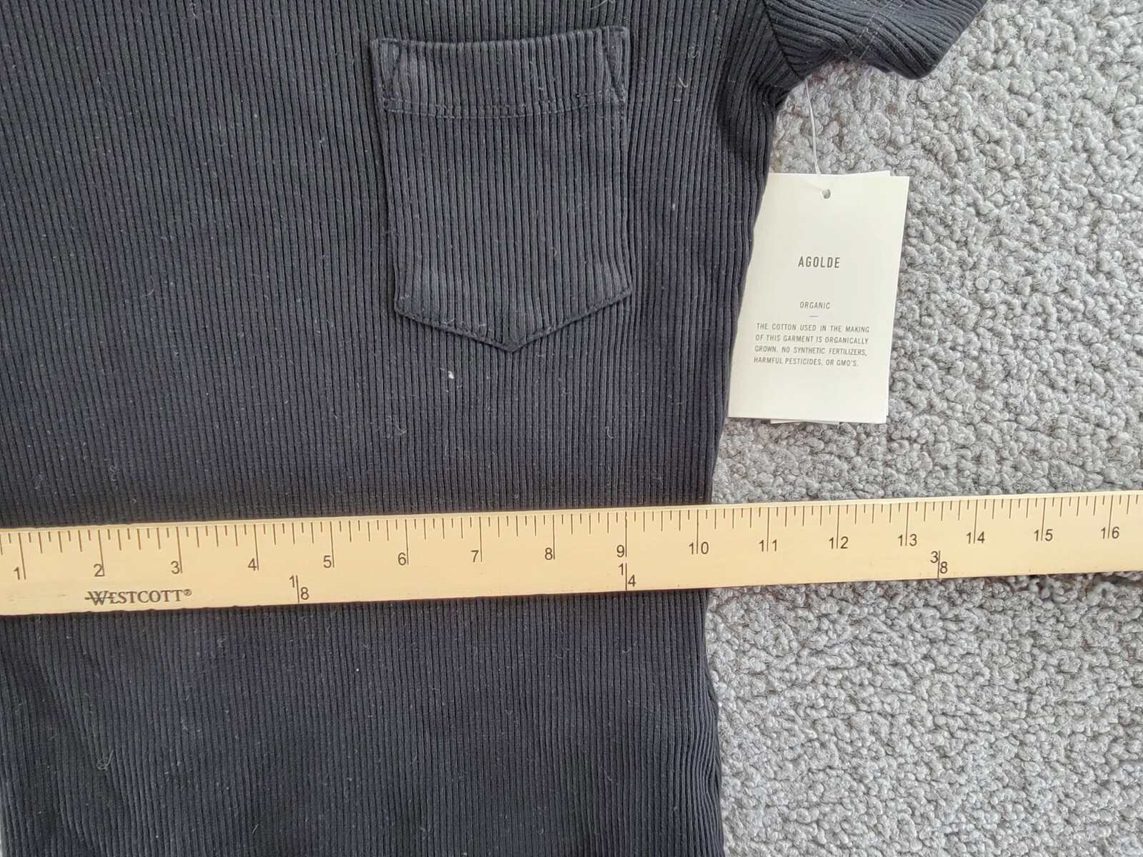Agolde Arlo Rib Knit Pocket Tee Women's XS Black Solid Crew Neck Short Sleeve - Picture 7 of 16