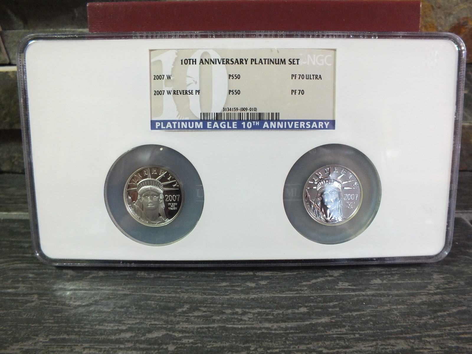2007 W 10th Anniversary Platinum Proof Set NGC PF 70  (RARE 2 COIN NGC HOLDER)