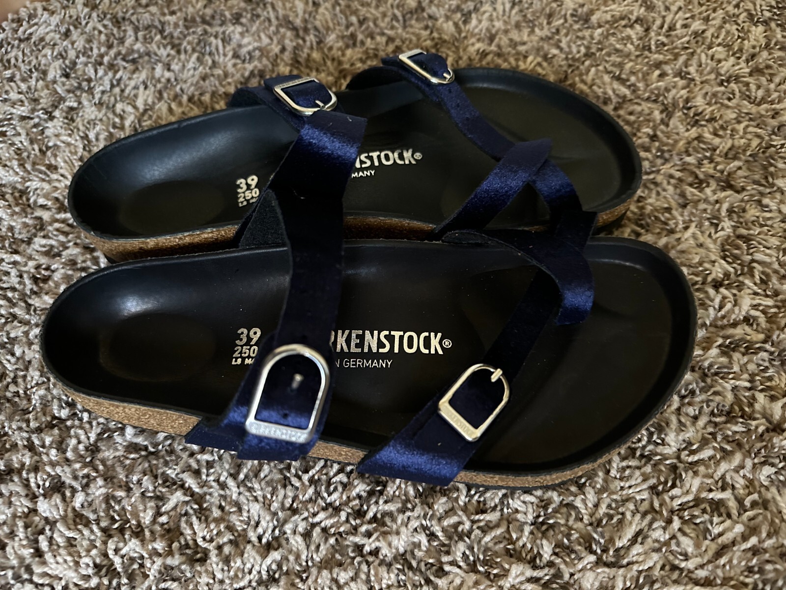 Pre-owned Birkenstock Mayari Big Buckle Velvet Sandal, Blue, Eu39 Us9-9.5, Wide Width