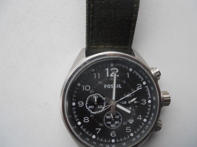 fossil 157【値引き対応可能】 Fossil Chronograph men's green Nylon band,quartz & battery