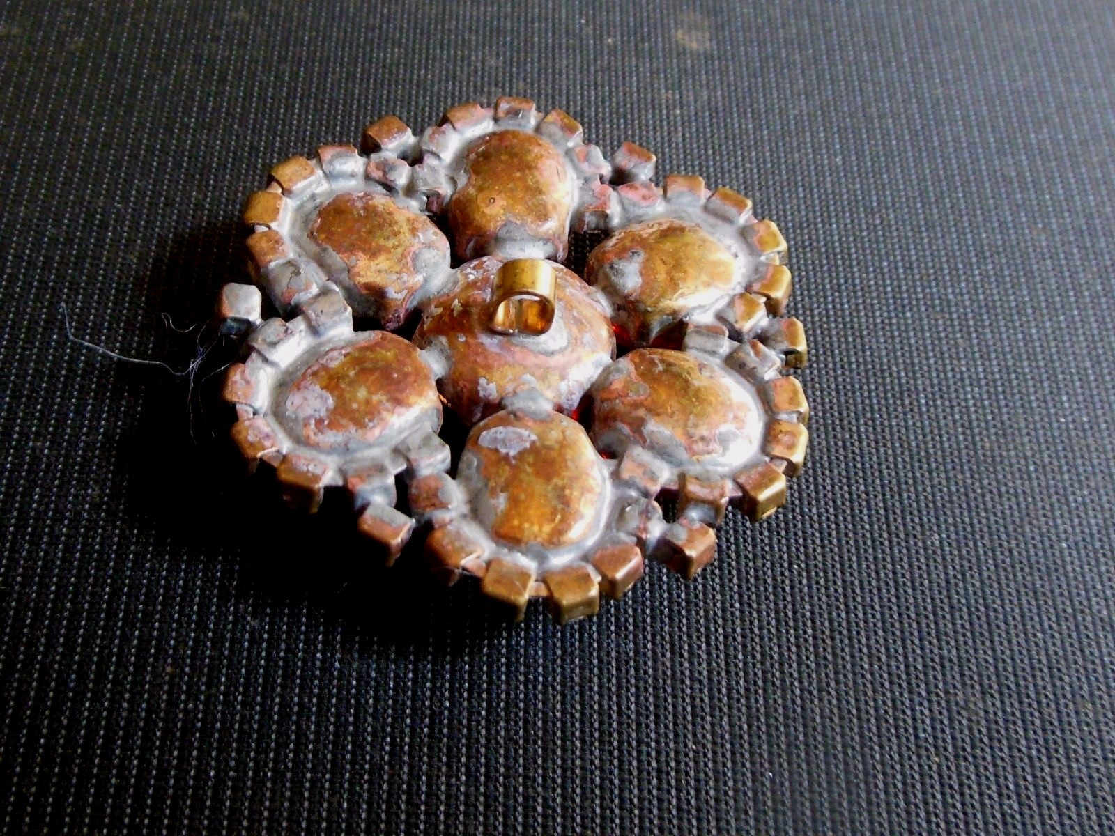Vintage 1940's Glass Rhinestone Button-Metal Prong Back-Looks Like Pin 1 3/4