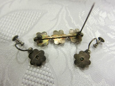 VINTAGE- MEKA DENMARK- STERLING SILVER YELLOW ENAMEL FLOWER PIN & EARRINGS SET