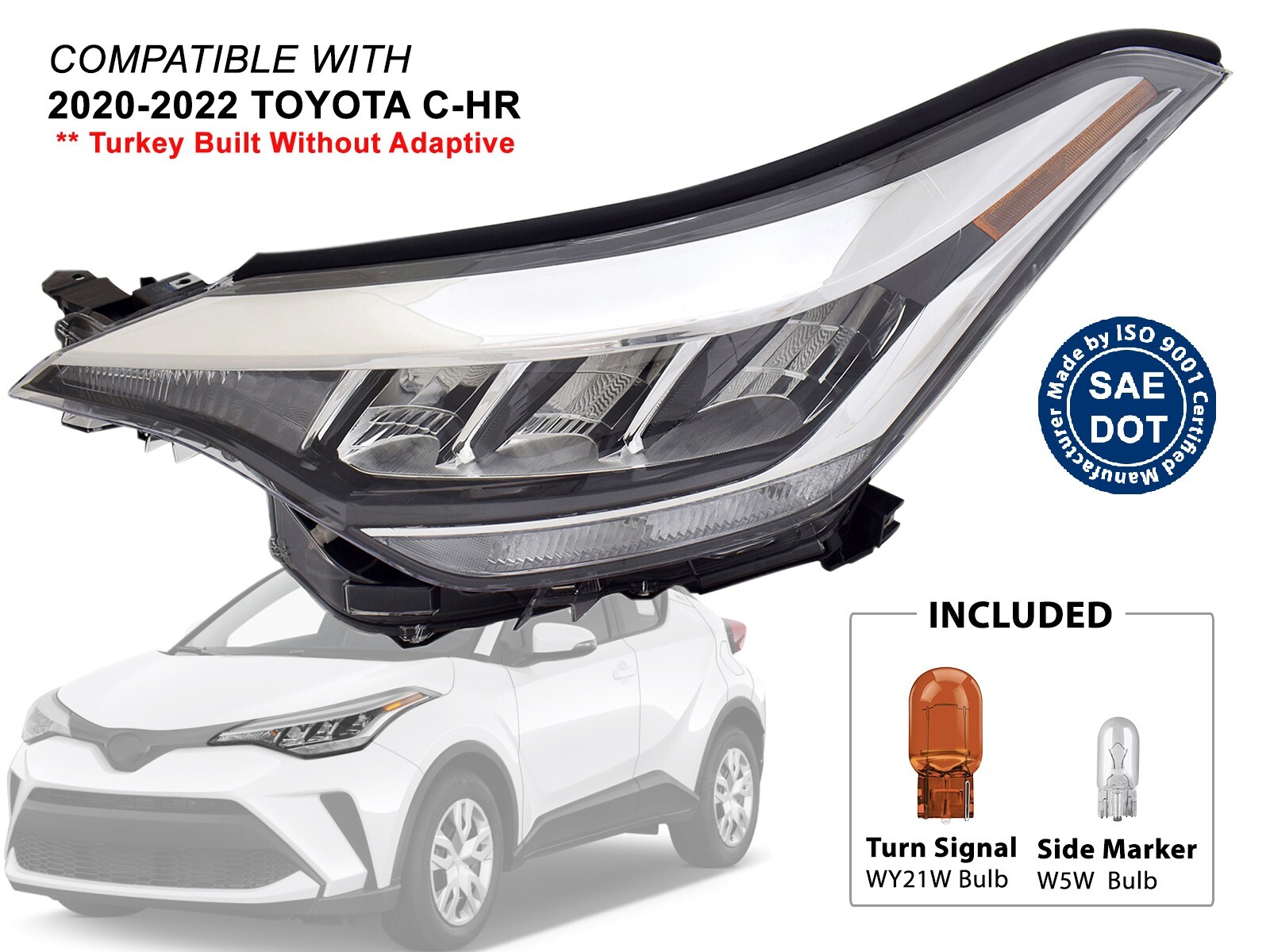 Fits Head Light 2020 - 2022 Toyota C-HR Without Adaptive