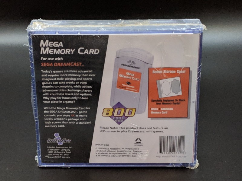 Performance Sega Dreamcast Mega Memory Card 800 Blocks Brand New Sealed-!