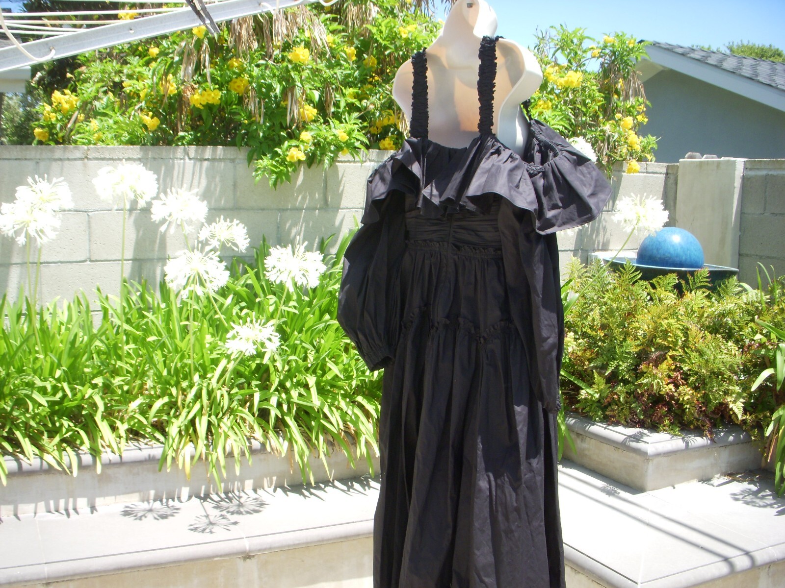 Pre-owned Ulla Johnson Caprice On/off Shoulder Black Midi Dress 100% Cotton Us 8, $520