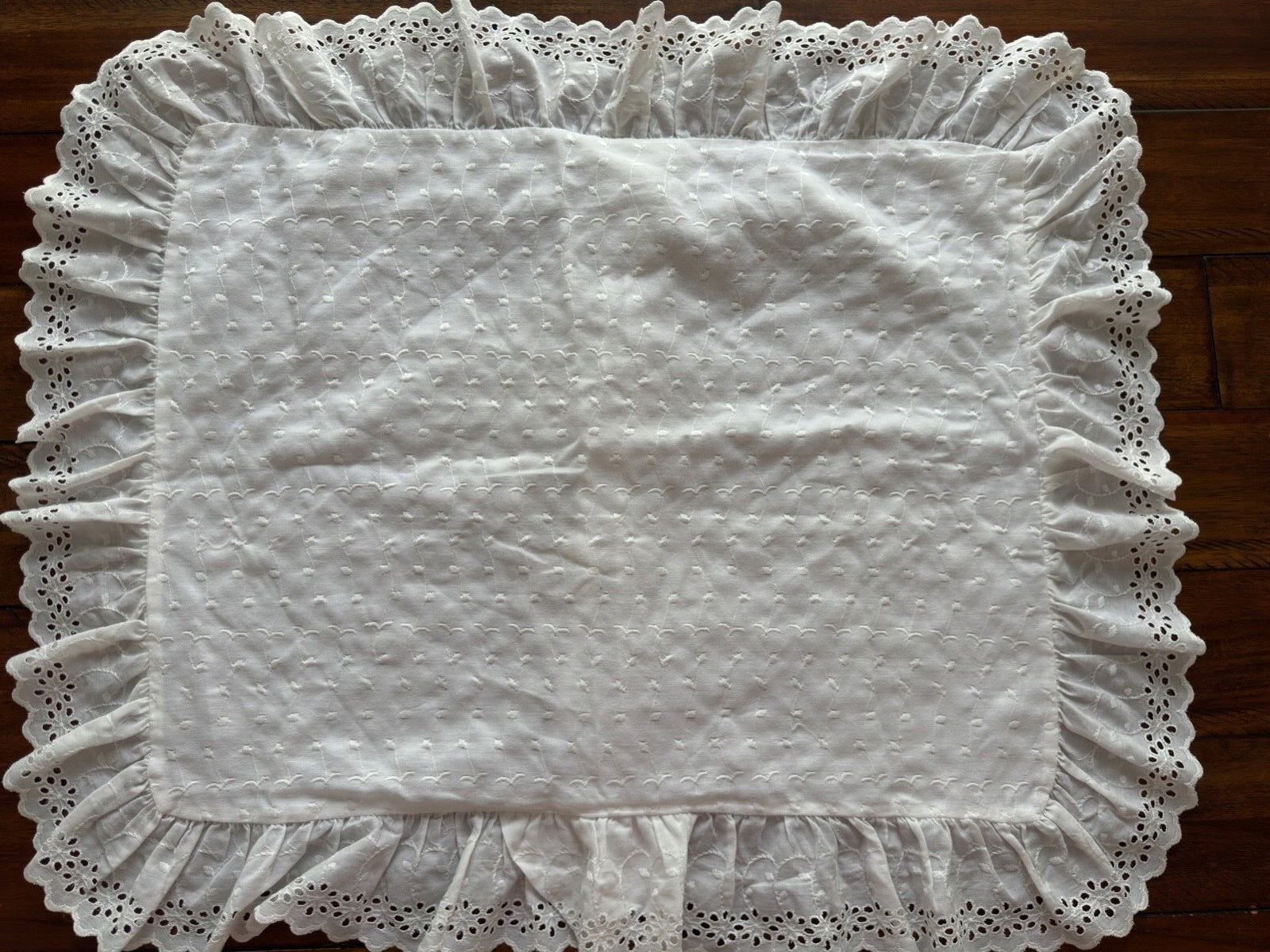 Lot of 2 eyelet full size bed ruffles and one pillow sham. J C Penney & other