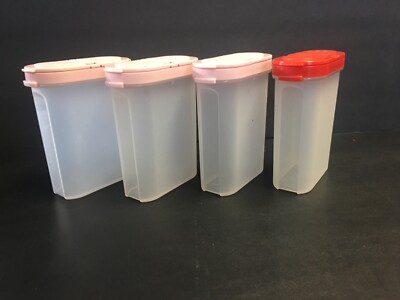 Tupperware Modular Double Flip Cap Spice Container Shakers 1846 Pink Red Lids