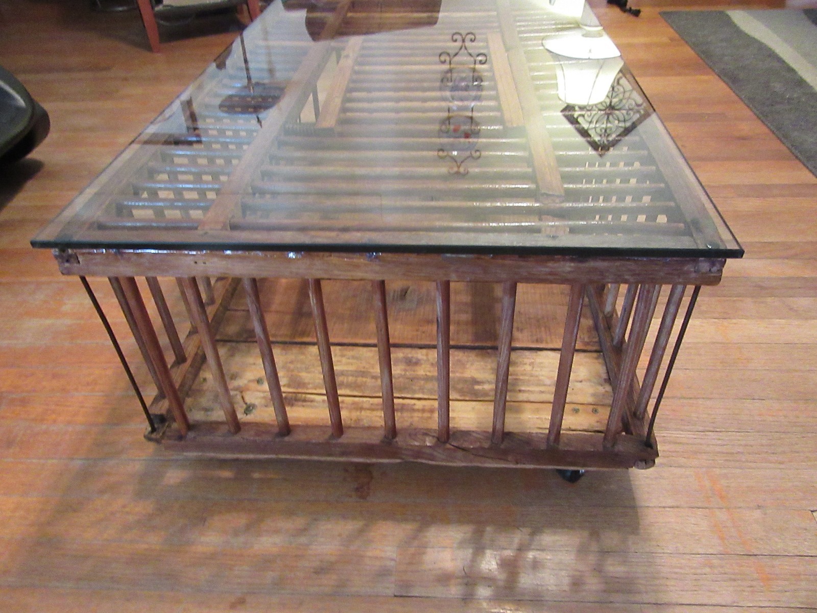 Vintage Primitives Chicken Crate Coffee Table With Glass Top