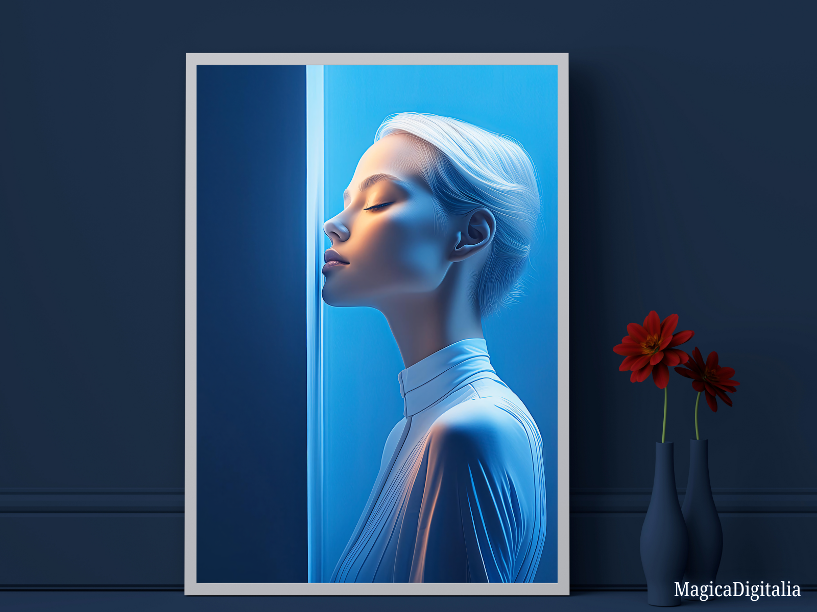 Woman Portrait, Minimalism, Digital AI Art, Wall, Poster Print, Instant Download
