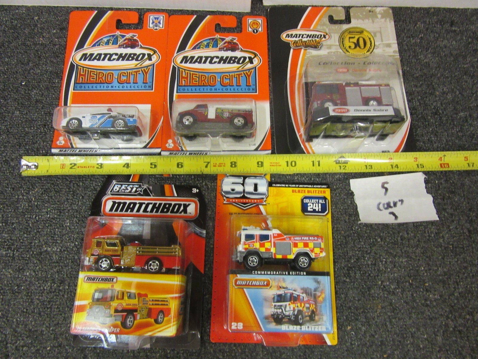 ⭐︎ 5 Matchbox Hero City Fire Truck Police Dennis Sabre Blaze