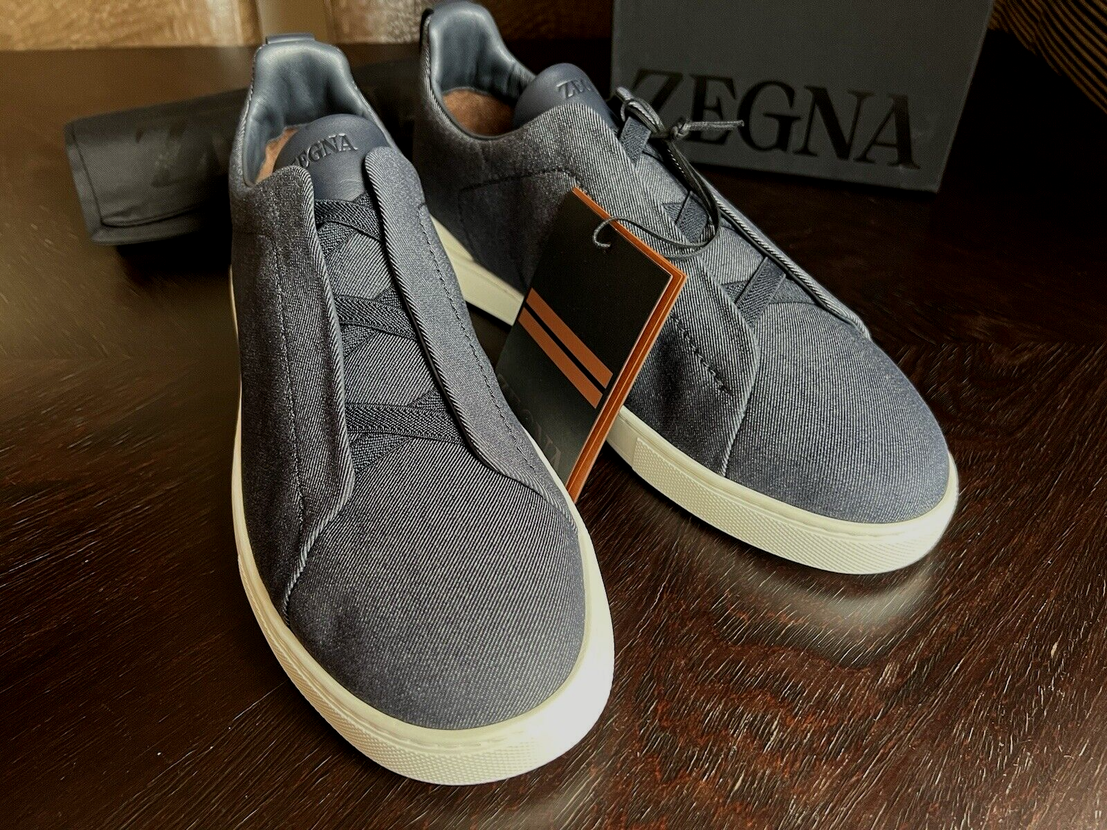 Pre-owned Ermenegildo Zegna Zegna Navy Blue Usetheexisting™denim Triple Stitch Sneakers Us 12 Uk 11 Eu 45