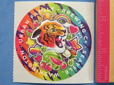 Beer STICKER ~ URBAN FAMILY Brewing ~ Seattle, WASHINGTON ~ Tiger, Fruit, Stars!