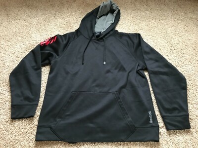 Reebok Playwarm Mens Black Hooded Pullover Sweatshirt Polyester size S 
