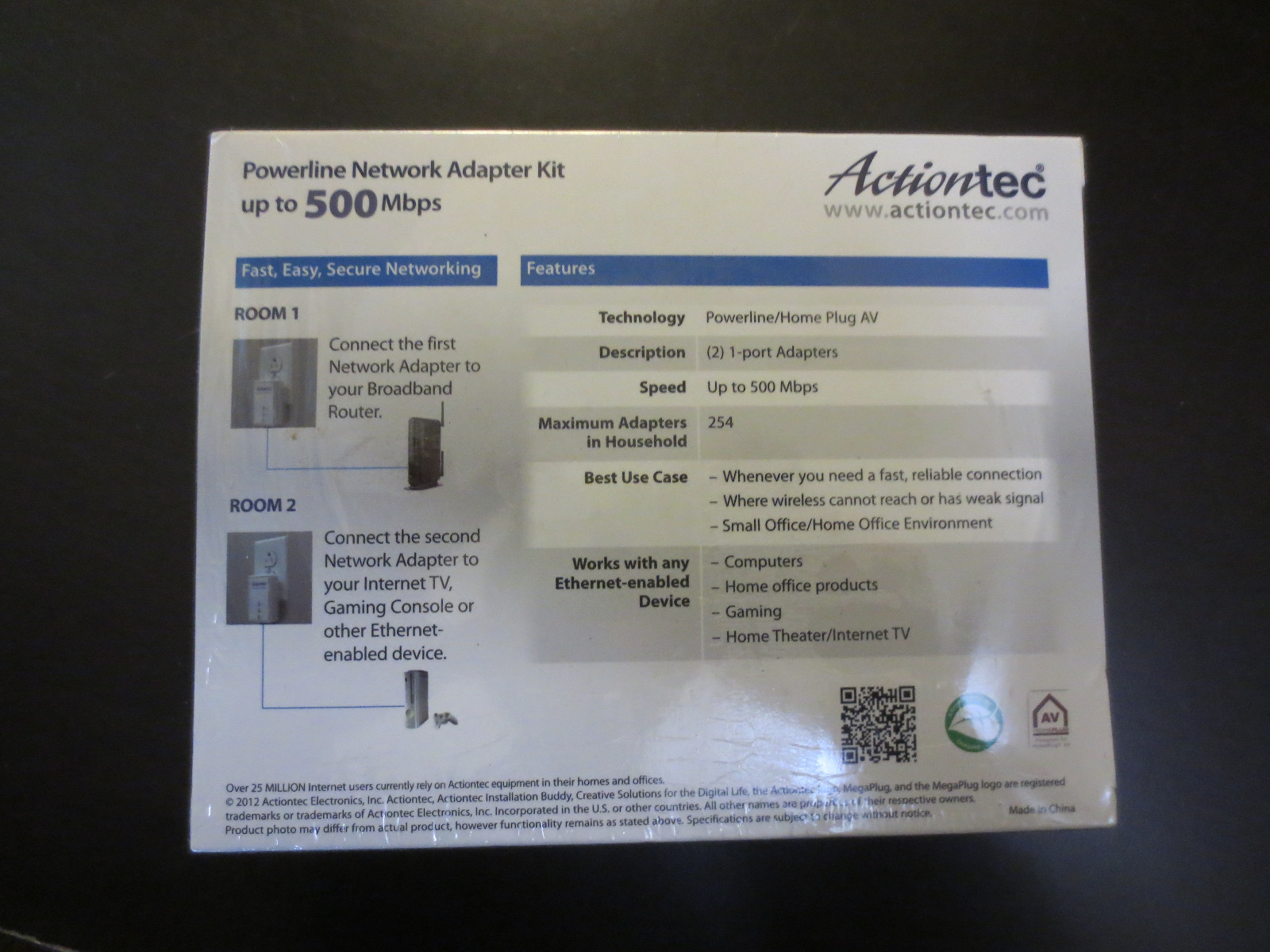 Actiontec PWR500 500mbps Powerline Network Adapter Kit  Brand New / Sealed