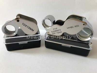 New 2pc Jewelers Eye Loupe Set 10X 15mm + Dual 10X - 20X Magnifying Glass 