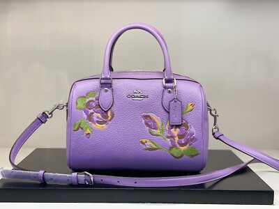 NWT Coach CL431 Rowan Satchel Crossbody Bag Leather With Rose Print Iris Multi