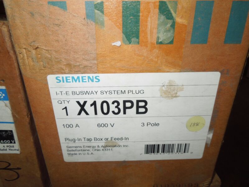 Siemens X103pb 100a 3ph 3w 600v Ite Busway System Plug In Tap Box Surplus