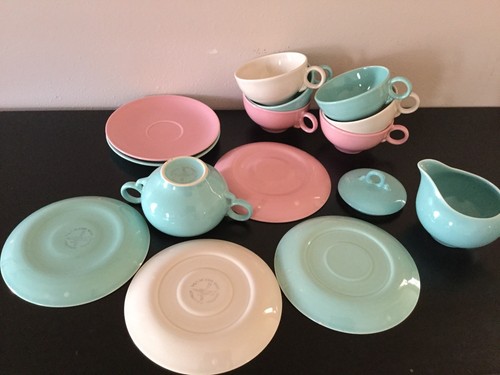 28PC SET UNIVERSAL BALLERINA VINTAGE RETRO MID CENTURY PINK GREEN CHINA PLATES