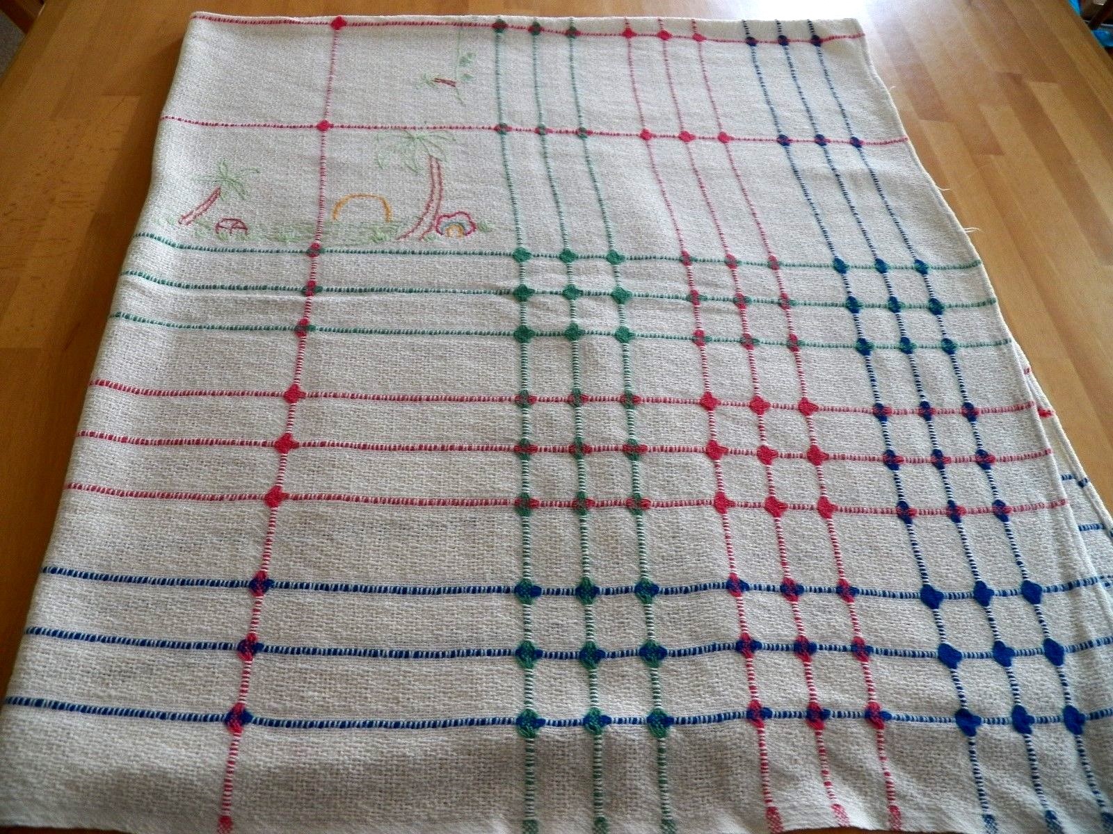 Vintage Woven Cotton Tablecloth with TROPICAL Motif Great Condition 46