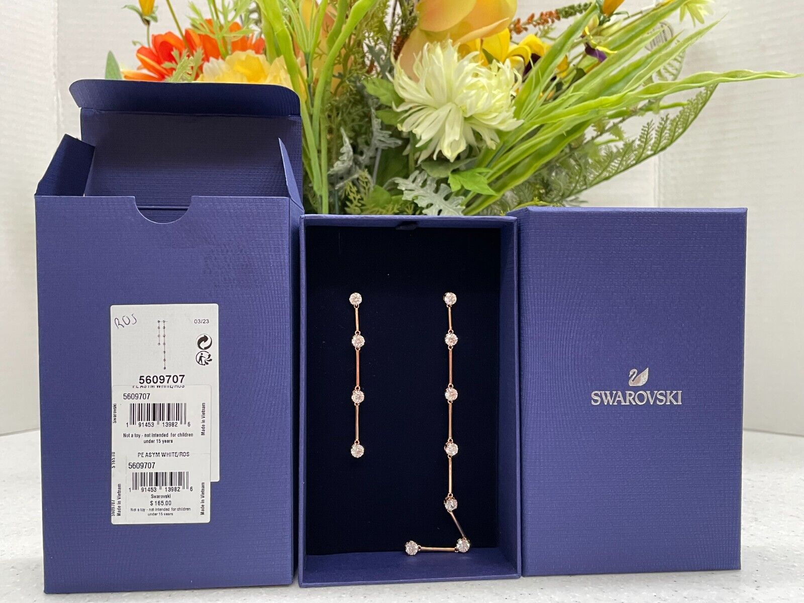 Swarovski Constella Earrings, Asymmetrical, White, Rose-Gold 5609707 NWT Swarovski Constella Earrings, Asymmetrical, White, Rose-Gold 5609707 NWT