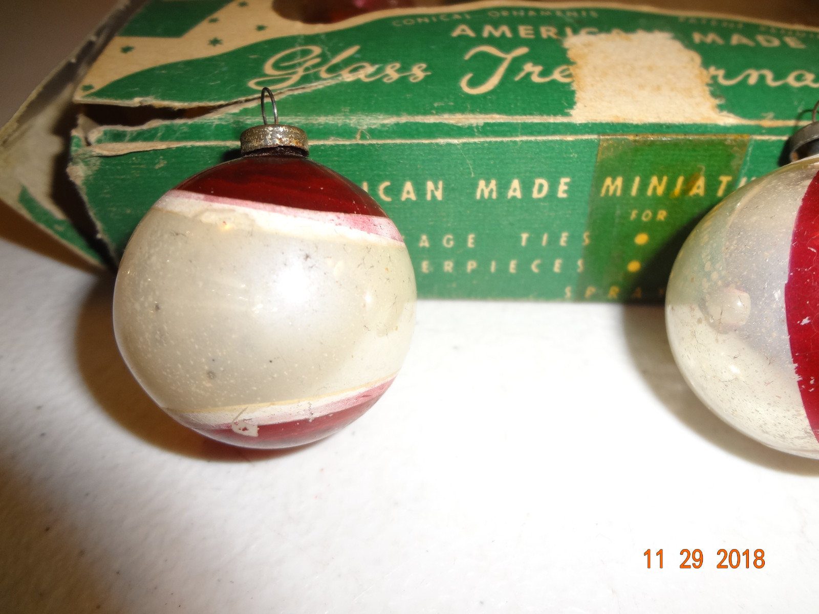 Vintage Miniature Glass Ornaments with box - 2 Vintage Indent Christmas Ornament