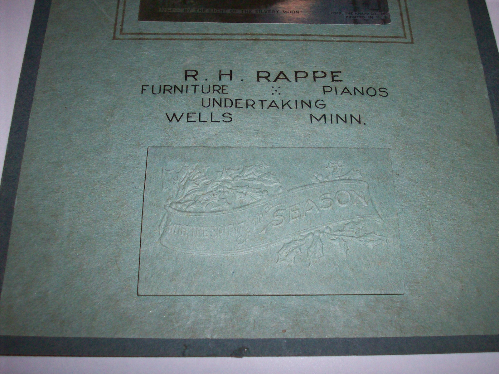 1924 R.H Rappe Advertising Calendar Wells Minnesota Undertaking Pianos Furniture