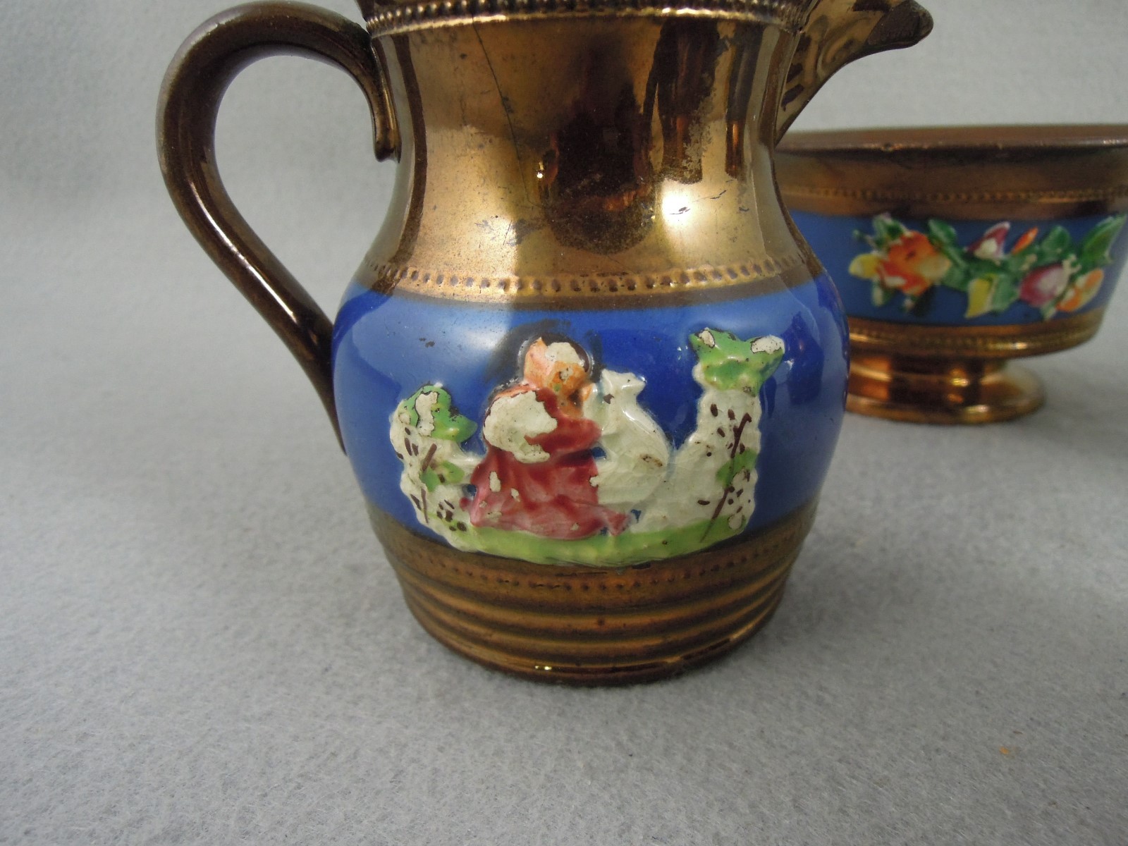 Luster Ware Copper and Blue Pitchers Antique