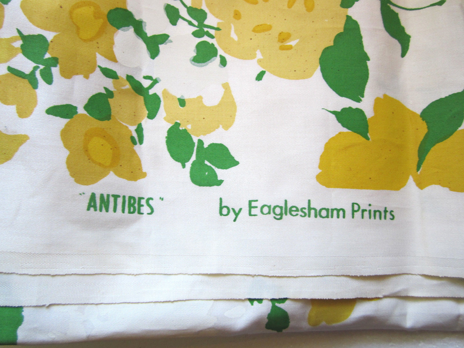 2 yd Eaglesham Hand-Printed ANTIBES Vintage Upholstery Fabric Yellow White Green