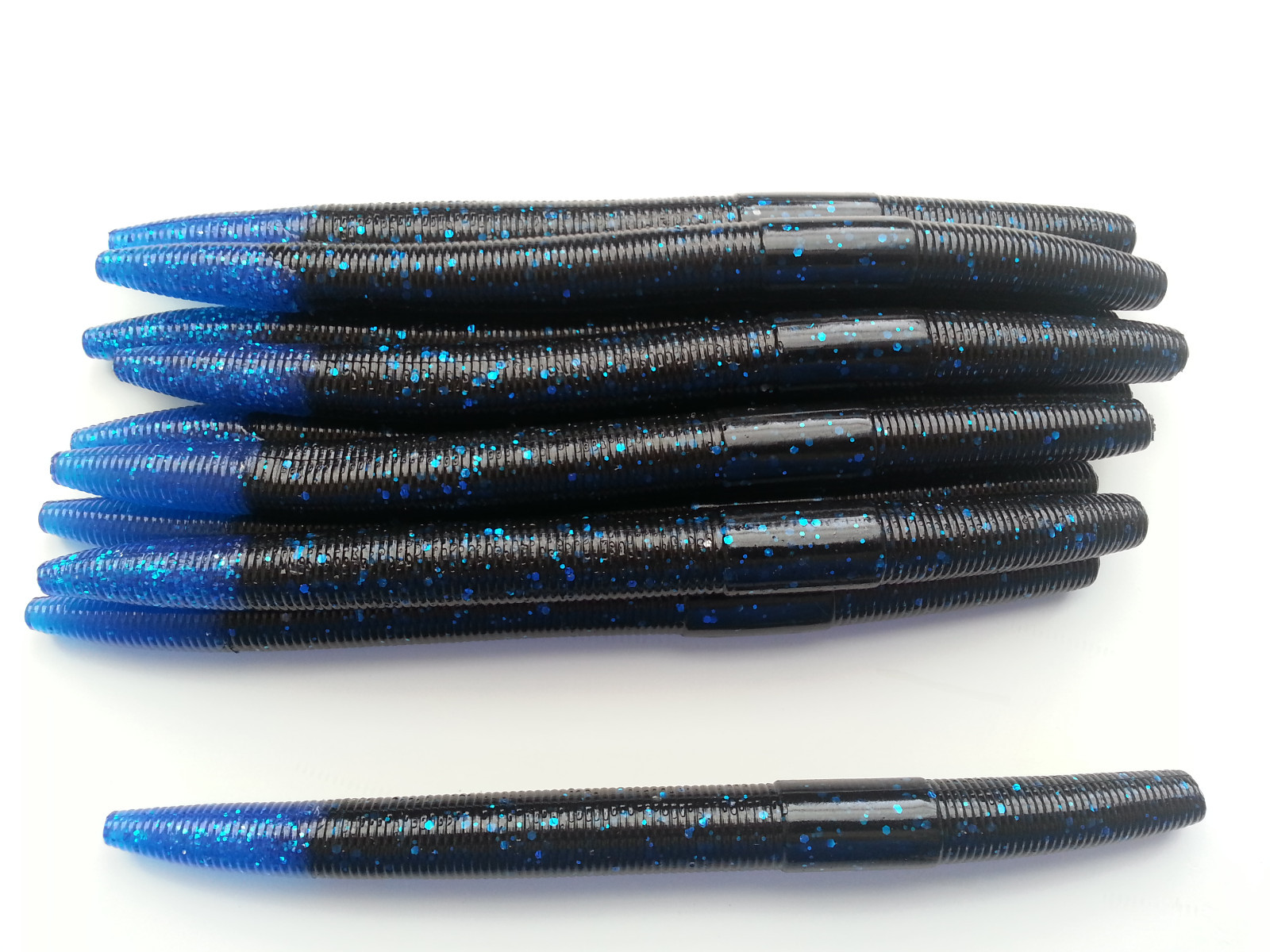 50 pk 5" Senkostyle BLACK BLUE TIP Soft Plastic Worm Bass Lures SCENT