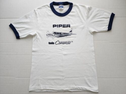 Vintage PIPER TWIN COMANCHE T SHIRT Airplane aircraft 50/50 Hanes Tag Size SM