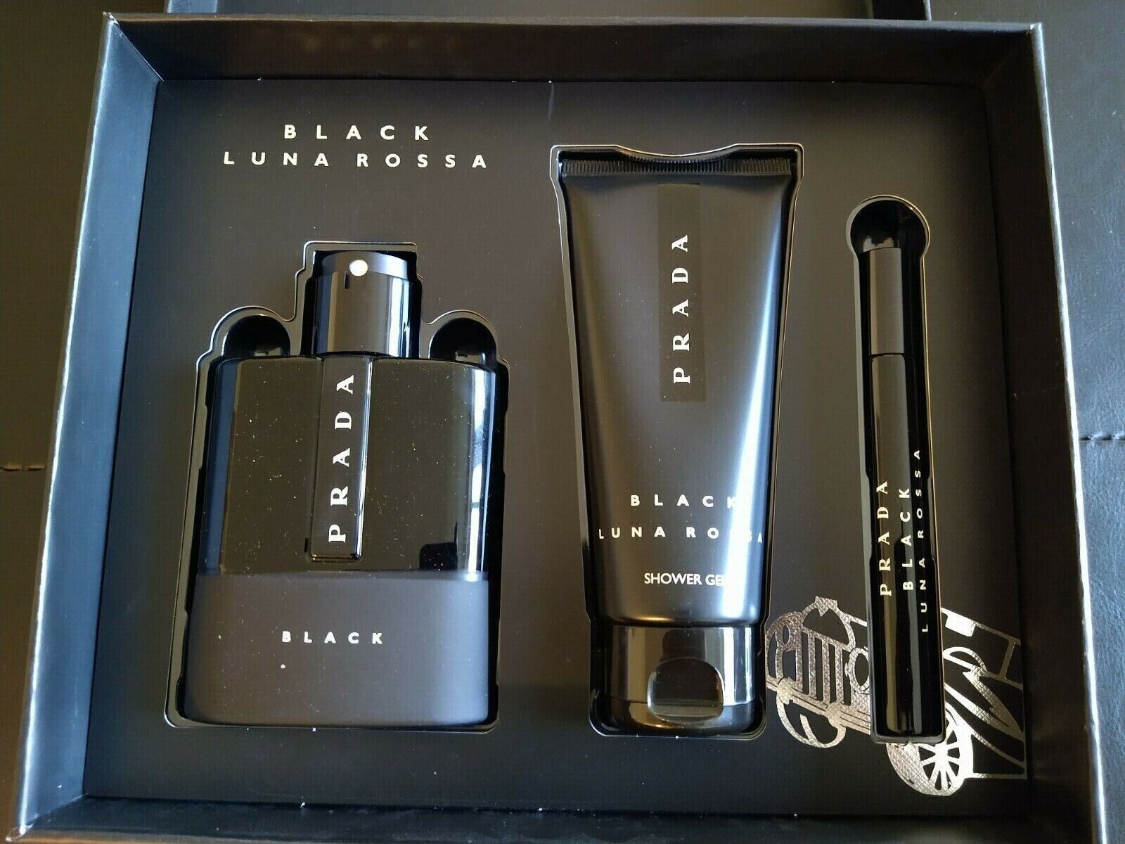 Prada Luna Rossa Black Parfum Men 100ml 3pc Set. Exclusive Prada Luna Rossa Black Parfum Men 100ml 3pc Set. Exclusive