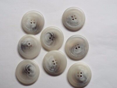 8pc 34mm Misty White and Light Ash Grey Mock Horn 4 Hole Button 1419