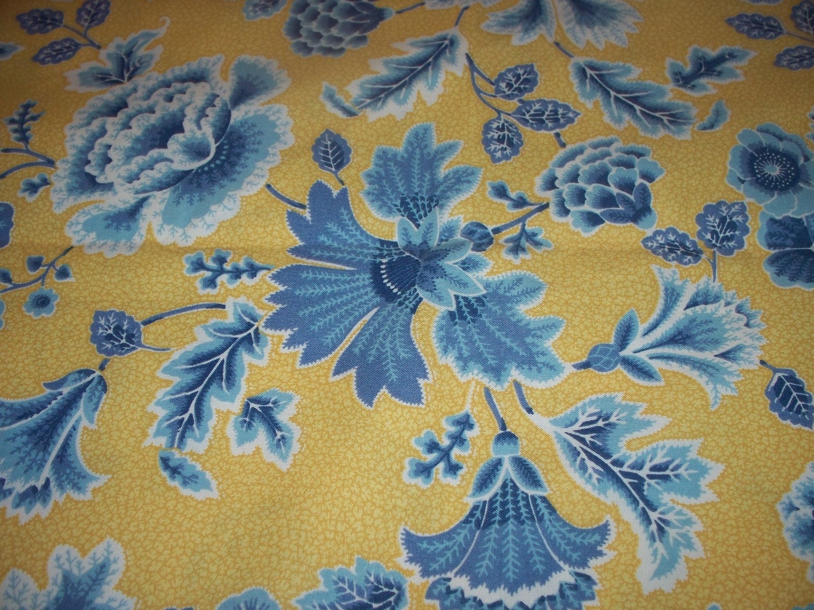 Vintage Cyrus Clark Yellow Blue Flowers Teflon Fabric 