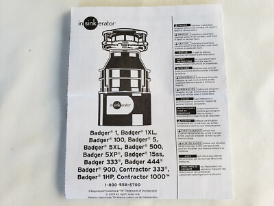 NEW Insinkerator Badger Garbage Disposal Installation/ Owner's Manual 79158-ISE
