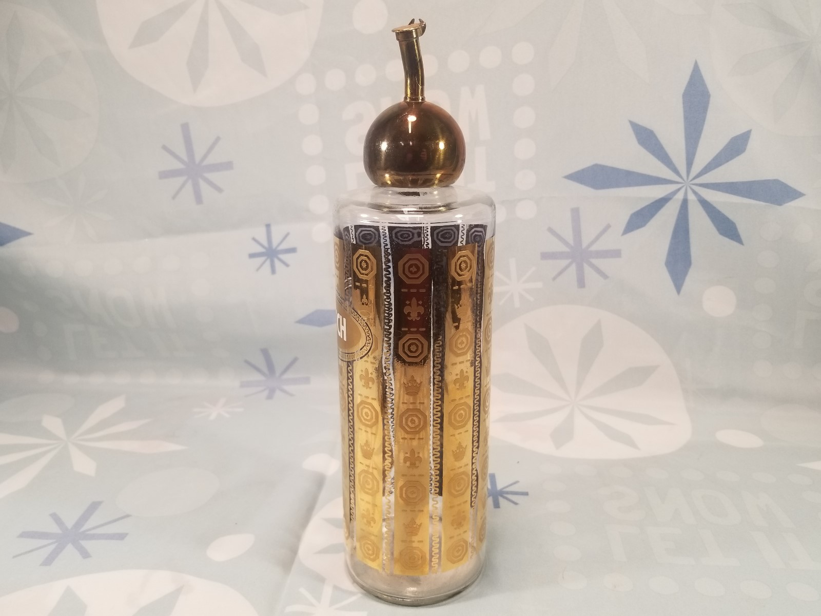 Scotch Liquor Bottle W Hi-Ball Brass Pourer + Gold Decorations 1950's