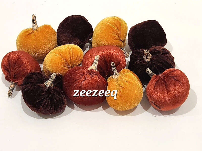 12PC FALL THANKSGIVING MINI VELVET PUMPKINS GOURDS 2"  BOWL