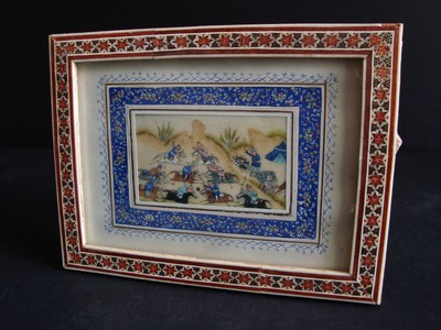 Exquisitely Painted Miniature Persian Polo Game Painting on Thin Panel