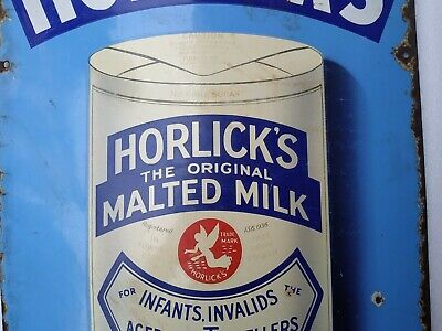 Vintage Original Porcelain Enamel Sign Horlicks Malted Milk Box England
